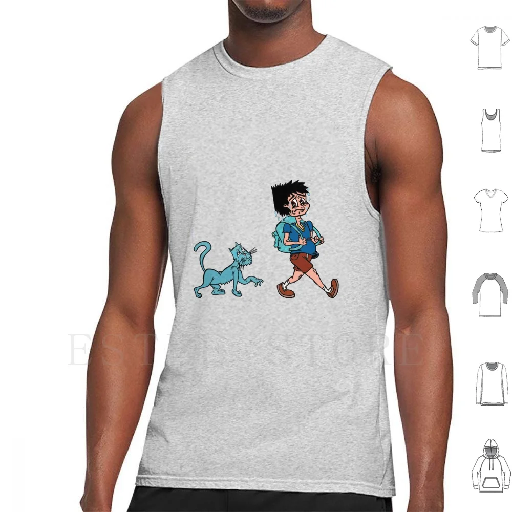 Cat Stalker Tank Tops Vest Cat Boy School Troll Creepy Sweaty Curious Stressed Cartoon Comic Retro Bully Backpack Anxiety