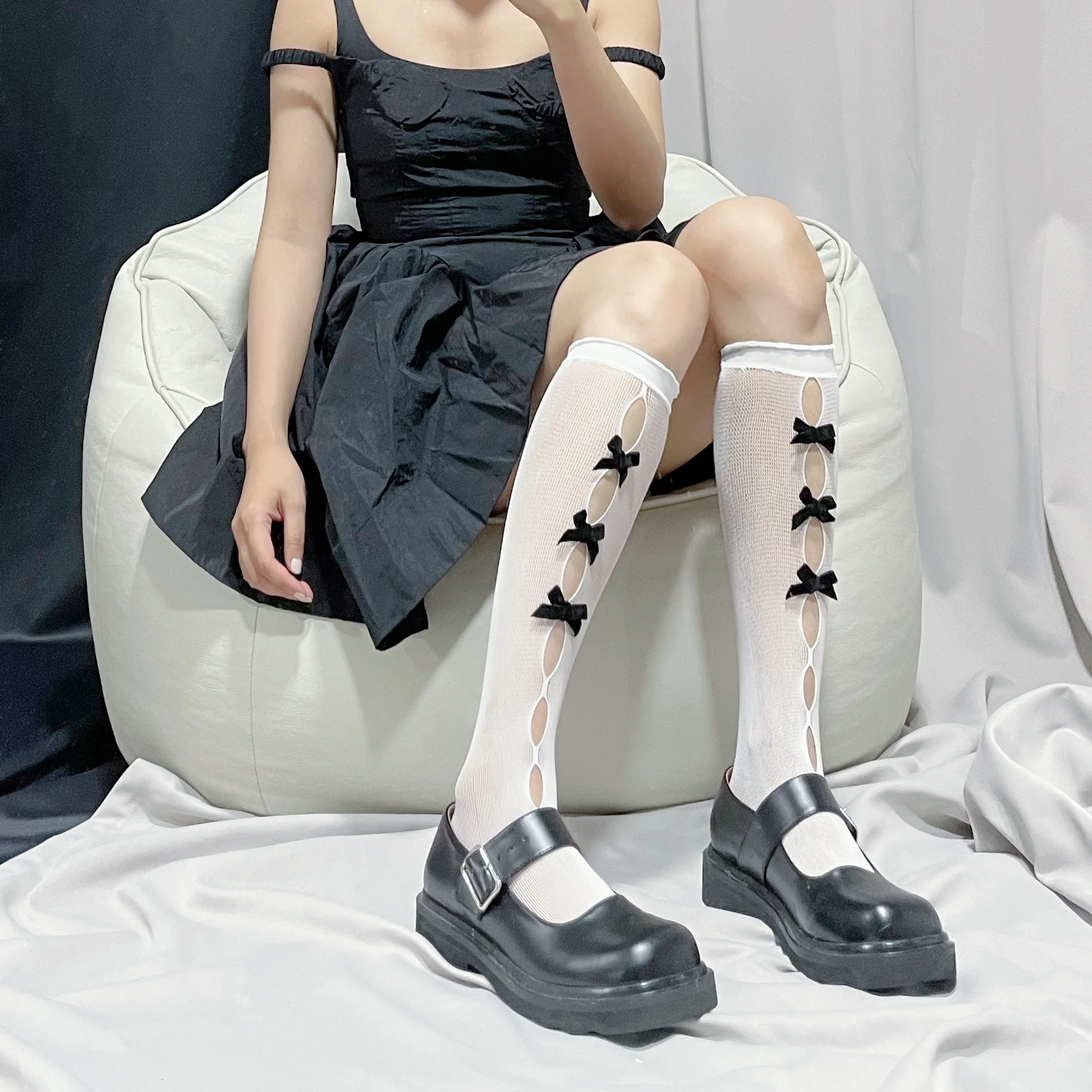 Носки в сеточку с бантом для девочек тонкие милые ажурные носки стиле