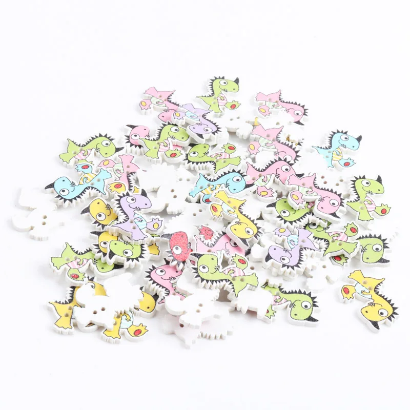 Деревянные пуговицы в форме мультяшного динозавра с животными 2 отверстия разные