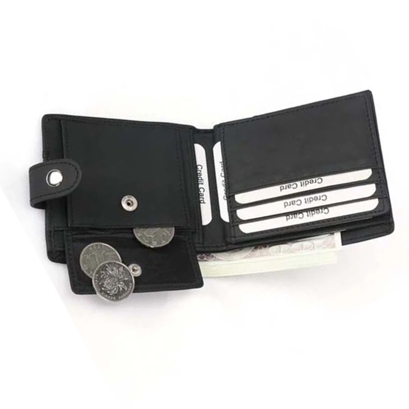 Men Genuine Leather Wallet Slim Bussiness Card Holder Wallets with Money Bag & Photo ID Window Male Coin Purse