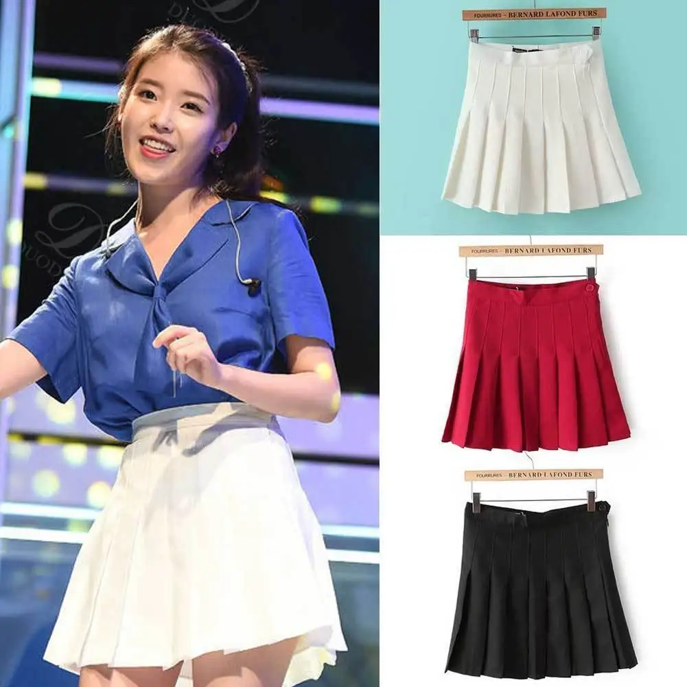 

Womens Basic High Waisted Stretch Flared Pleated Plain Skater Skirt Mini Dress