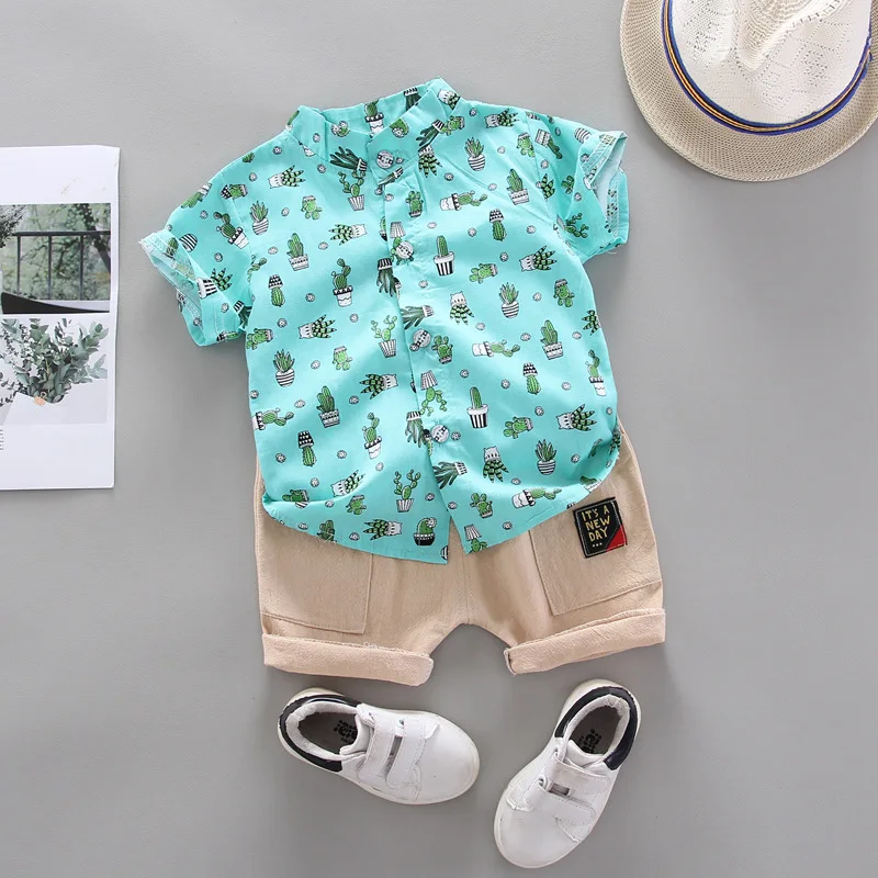 summer Baby boy clothes kids sets Flower shirt t-shirt +pants suit Boy print sports suits |