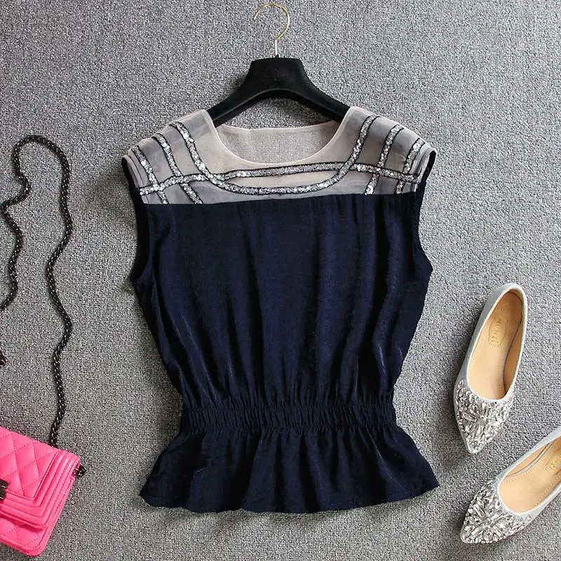 

2021 Korean Fashion Female Clothing Plus Size Shirt Women Blouse Summer Womens Tops and Blouses Mesh Patchwork Blusas Mujer Y827