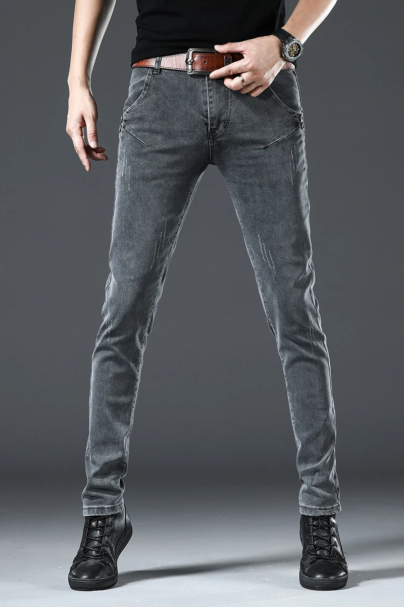 

Men Skinny Jeans 2020 Men Slim Fit Denim Pants Man Streetwear Stretch Pencil Jeans Male Grey Casual Trousers