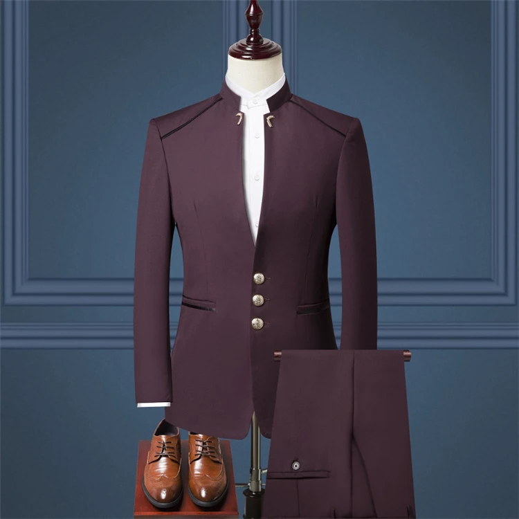 

2021 Slim Fit Tang Suit Stand-up Collar Chinese Tunic Suit Formal Wedding Dress for Men