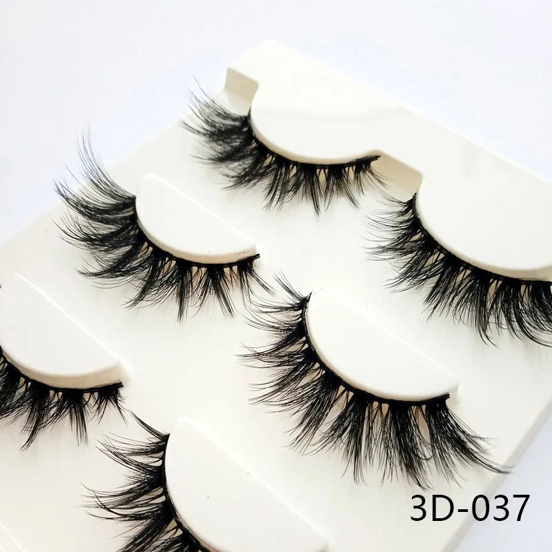 3D-028 3 пары черные настоящие норковые натуральные крестовые длинные толстые ресницы накладные ресницы Инструменты для наращивания макияжа - Цвет: 3D037