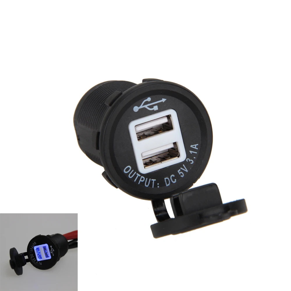 Двойной USB 12V синий светодиодный адаптер для автомобильного зарядного устройства мотоцикла автомобильное USB зарядное устройство Swtich