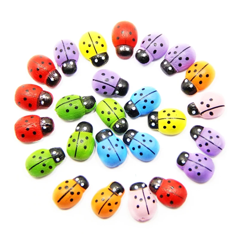 

Cute Miniature Wooden Garden Red Mix Color Micro Landscape Ladybug Buttons Fridge Scrapbooking DIY Kids Deco