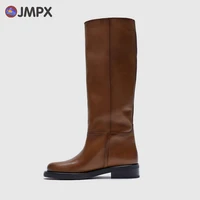 jmpx high quality women knee high boots real leather long boots big size 42 platform footwear fashion thick high heels boots