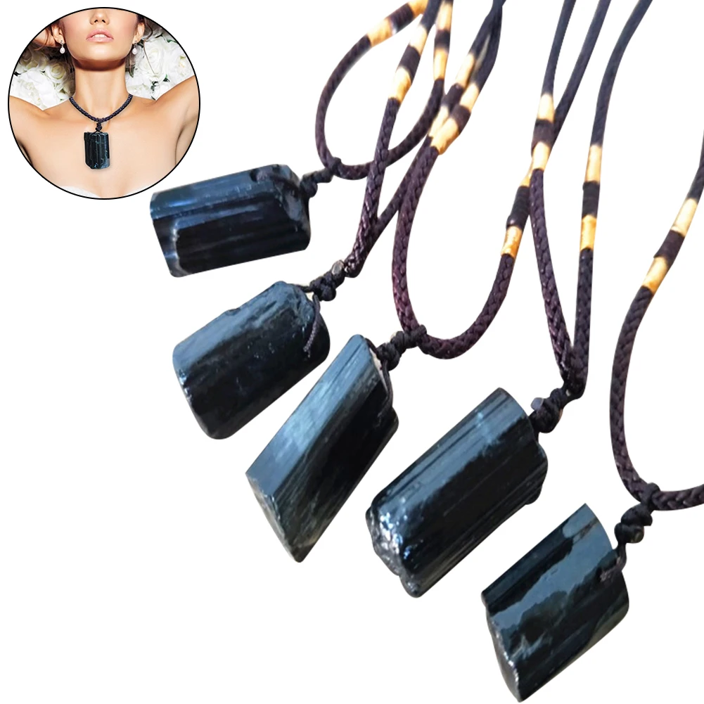 

Healing Raw Stone Natural Crystal Black Tourmaline Stone Pendant Necklace Crystal Pendant Ore Specimen Pendants DIY Crafts Gifts