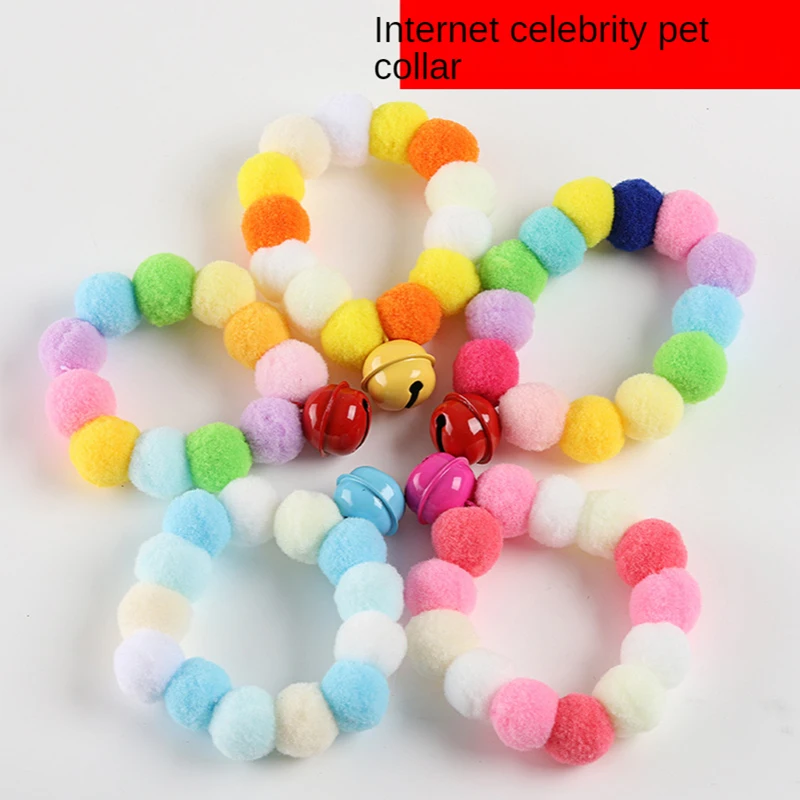 Pet Supplies Christmas Cat Sticky Hair Ball Necklace Net Red Wholesale Dog Collar with Bell Polyester Elasticity