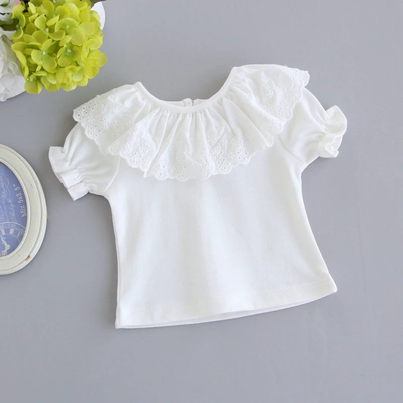 

Y.L.STUDIO Summer Baby Girls Pure Cotton Tops Short Sleeve Lace T-Shirt Little Girls White Soft Tshirt Toddler Clothes