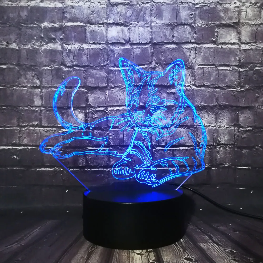 Xmas lamp Cute Animal Cat 3D LED 7 Color Change Table Night Light Decor Baby Sleep RGB Atmosphere Lava Birthday Supply Friend | Освещение