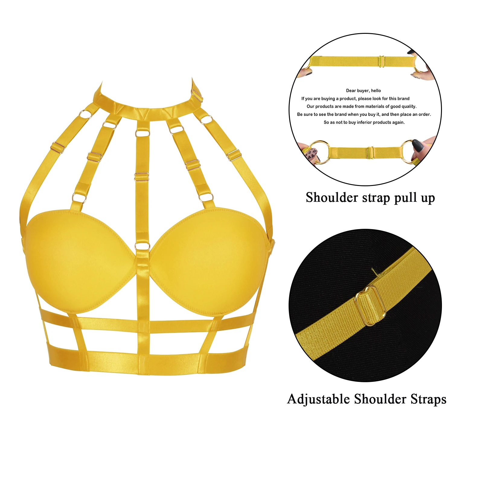 

Orange Yellow Strap Neck Connects Bra Cup Crop Tops Bustiers Adjust Size Harness Fashion Bondage Chest Buttocks Sexy Lingerie