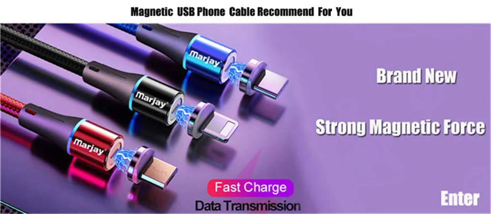 Marjay Магнитный зарядный кабель Micro USB кабель для мобильного телефона 3A провод для быстрого заряда Магнитный кабель Microusb шнур 1 м 2 м