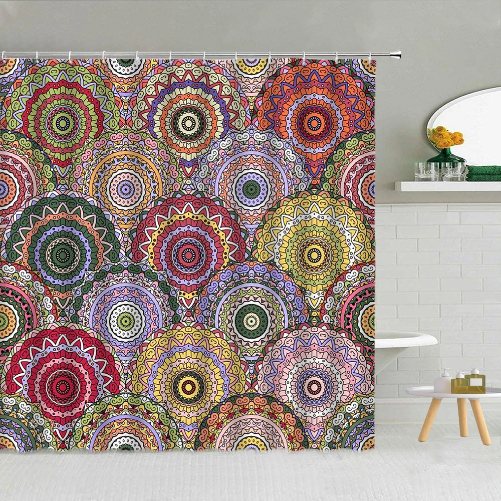 Цветная креативная занавеска для душа с цветочным принтом мандалы