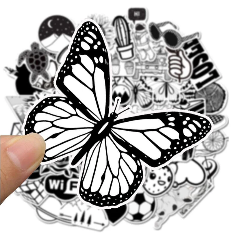 Наклейки из ПВХ LL-090 #50/шт. черные и белые серии Коллекция наклеек для ноутбука