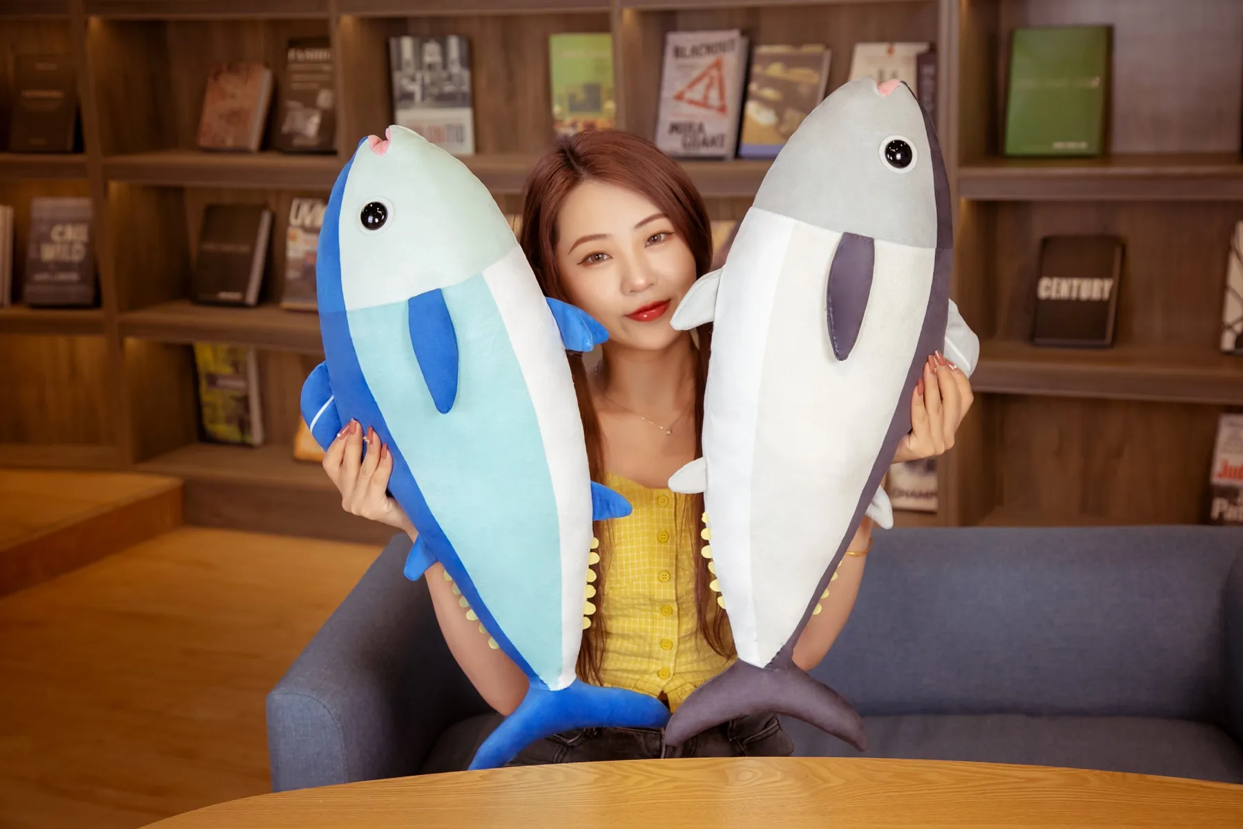 

Funny creative tuna pillow plush toy office chair waist home decoration sofa pillow birthday gifts bedside doll