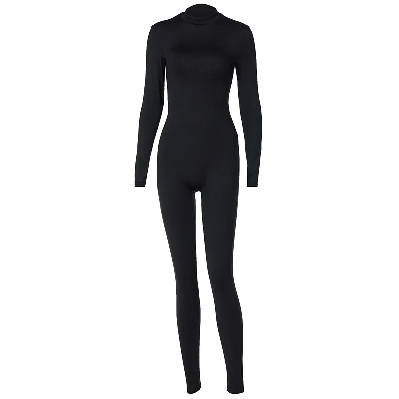 

2021 Summer New Fashion Stand-up Collar Hollow Long Sleeve Thin Sweatpants Pure Color Yoga Jumpsuit Women