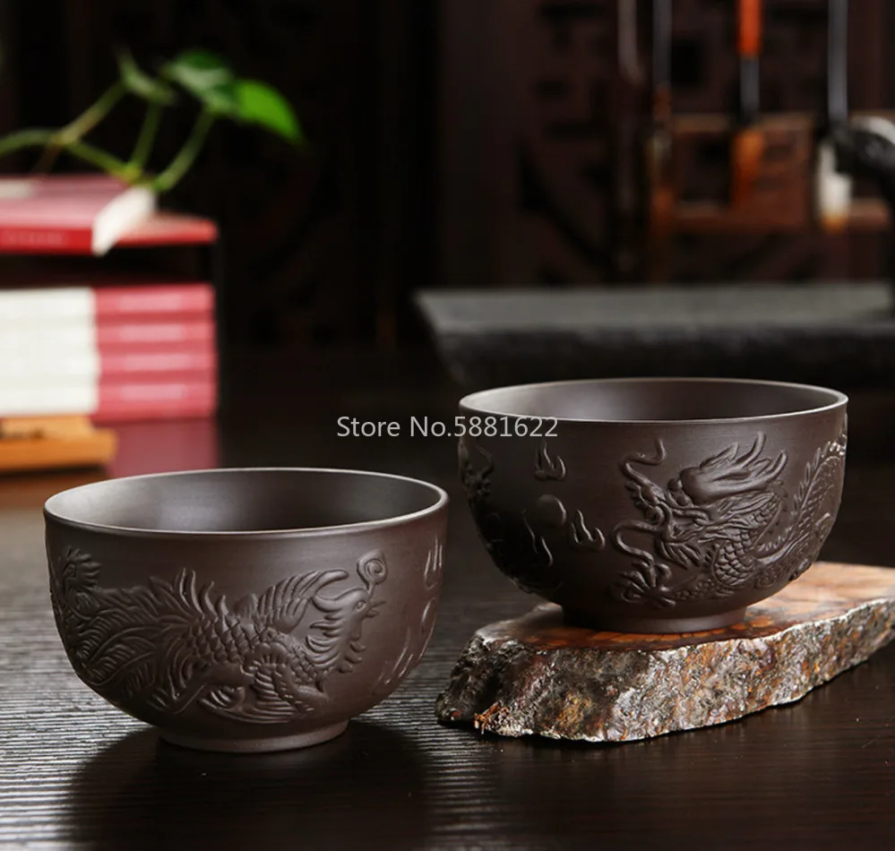 Китайский ручной работы Фиолетовый Барро Дракон и Феникс пуэр чашка посуда для