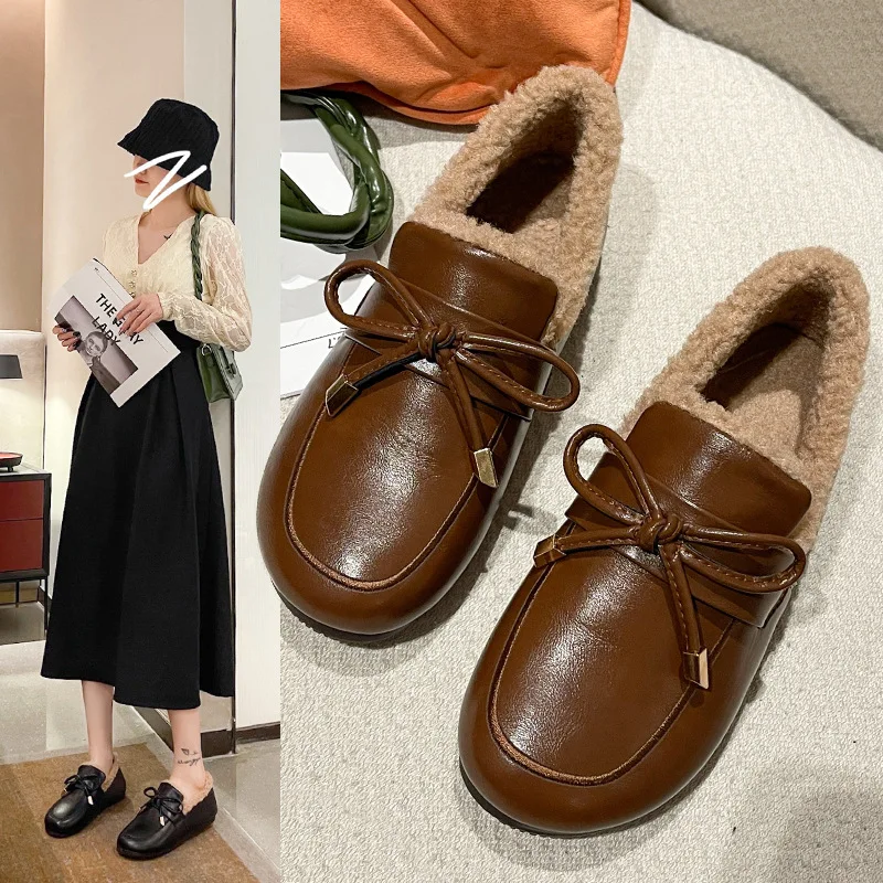 

Net red bean shoes new autumn bowknot MAO MAO shoes outside wear a foot pedal lazy people explosion small leather shoes