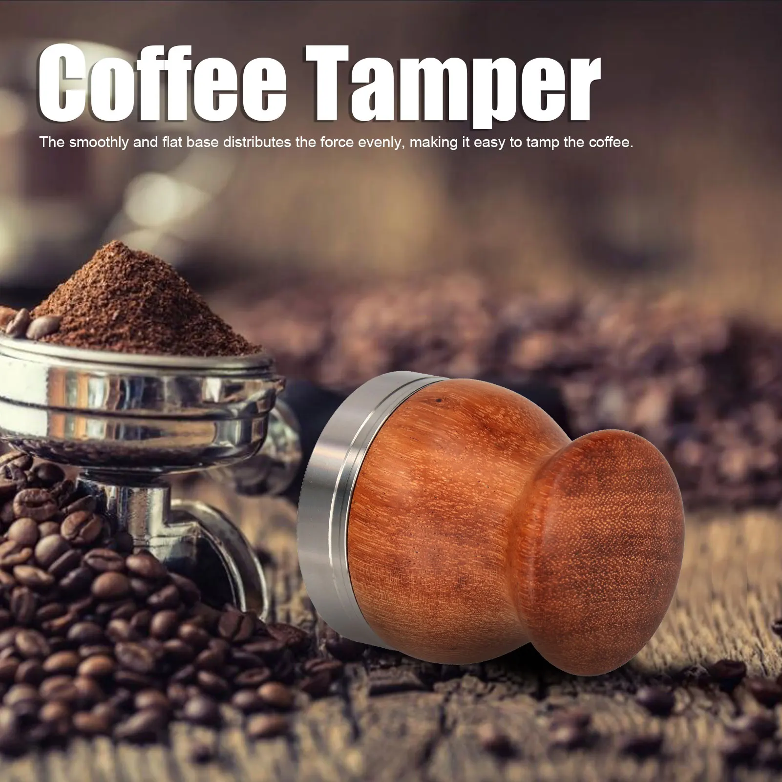 

57mm Coffee Tamper Espresso Distributor Stainless Steel Flat Tamper Wooden Handle for Coffee Lovers Cafe Home Office