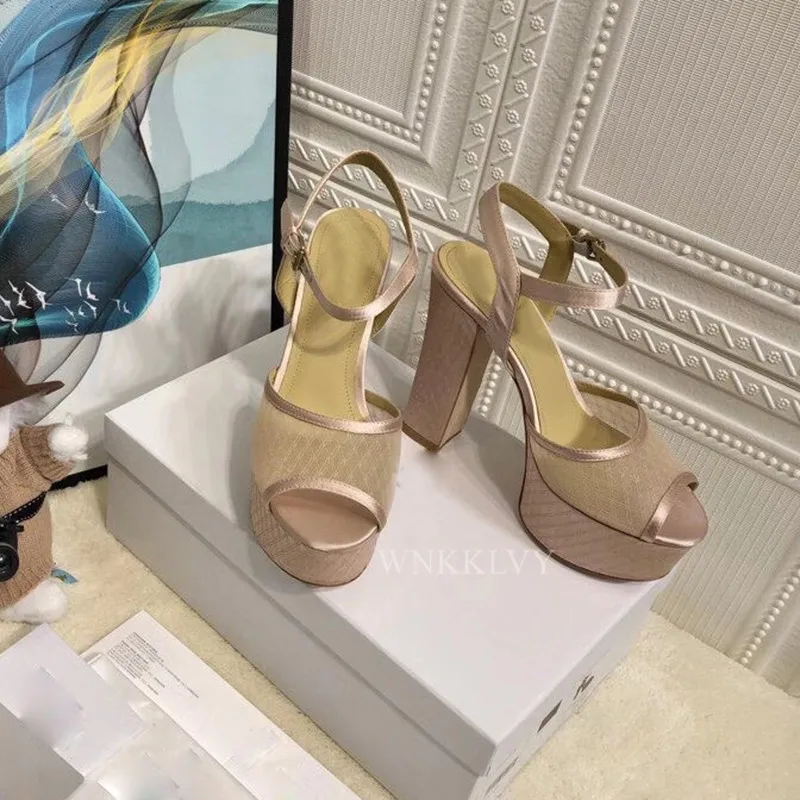 

Runway 12 Cm Chunky High Heel Platform Sandals Women Black Lace Peep Toe Ankle Strap Sandalias Summer Sexy Party Dress Shoes