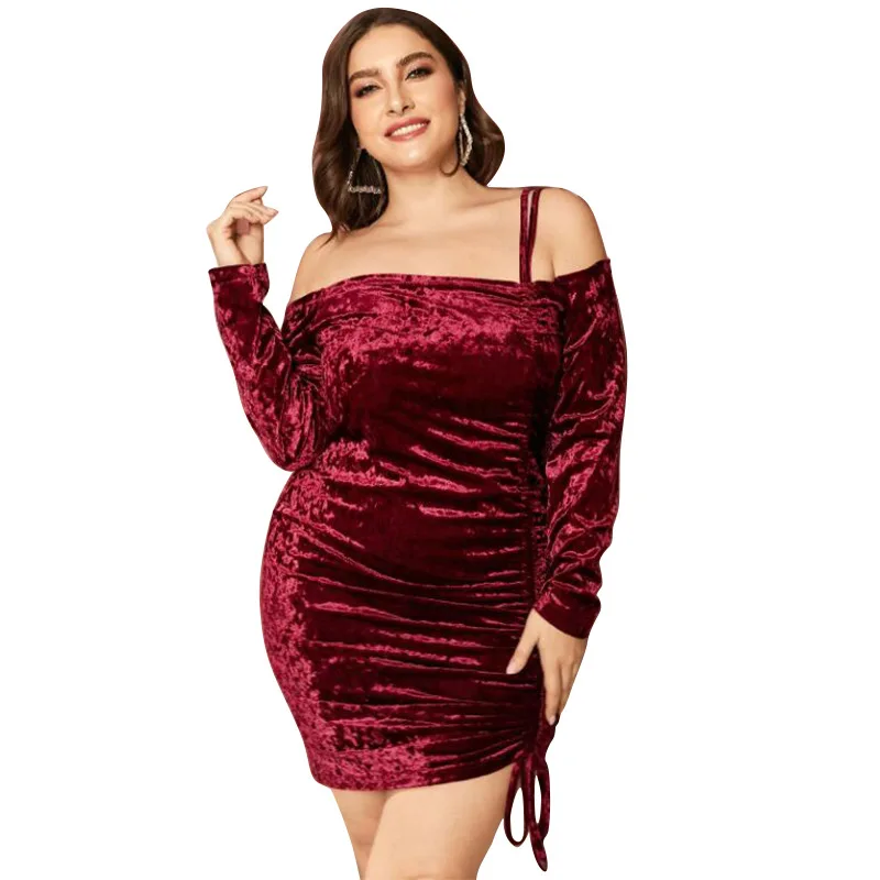 

Сексуальное женское Плиссированное Платье на шнуровке, однослойное бархатное платье с длинным рукавом и золотыми стразами, подходит для но...