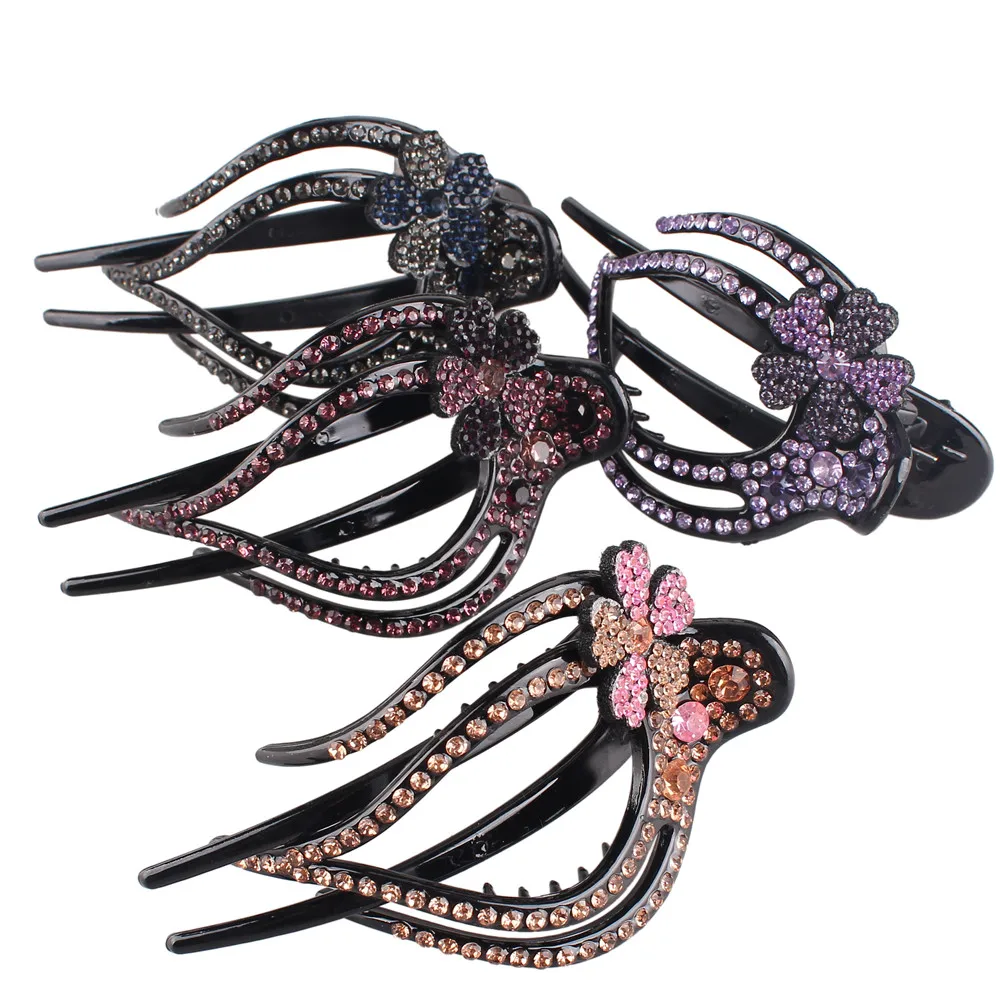 

Fashion Colorful Flower Rhinestone Hair Clip Barrette Crystal Shny Hairpin Women Hair Accessories Female Hair Claw Headwear