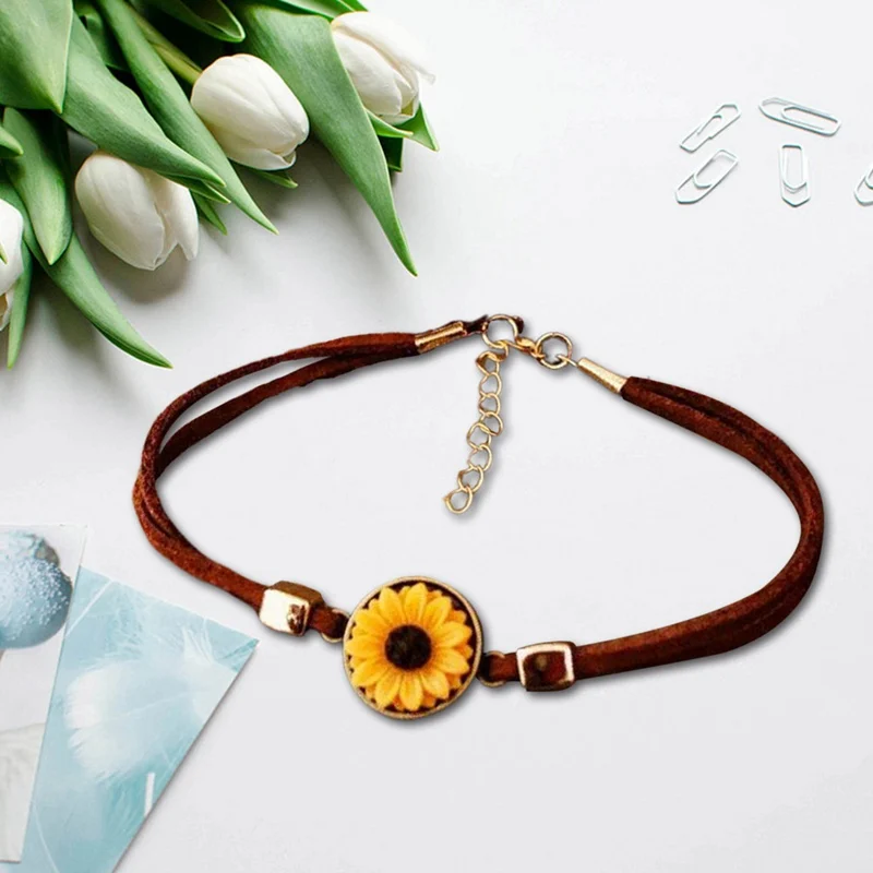 Винтажный Браслет Подсолнух ручной работы из PU искусственного материала кожа