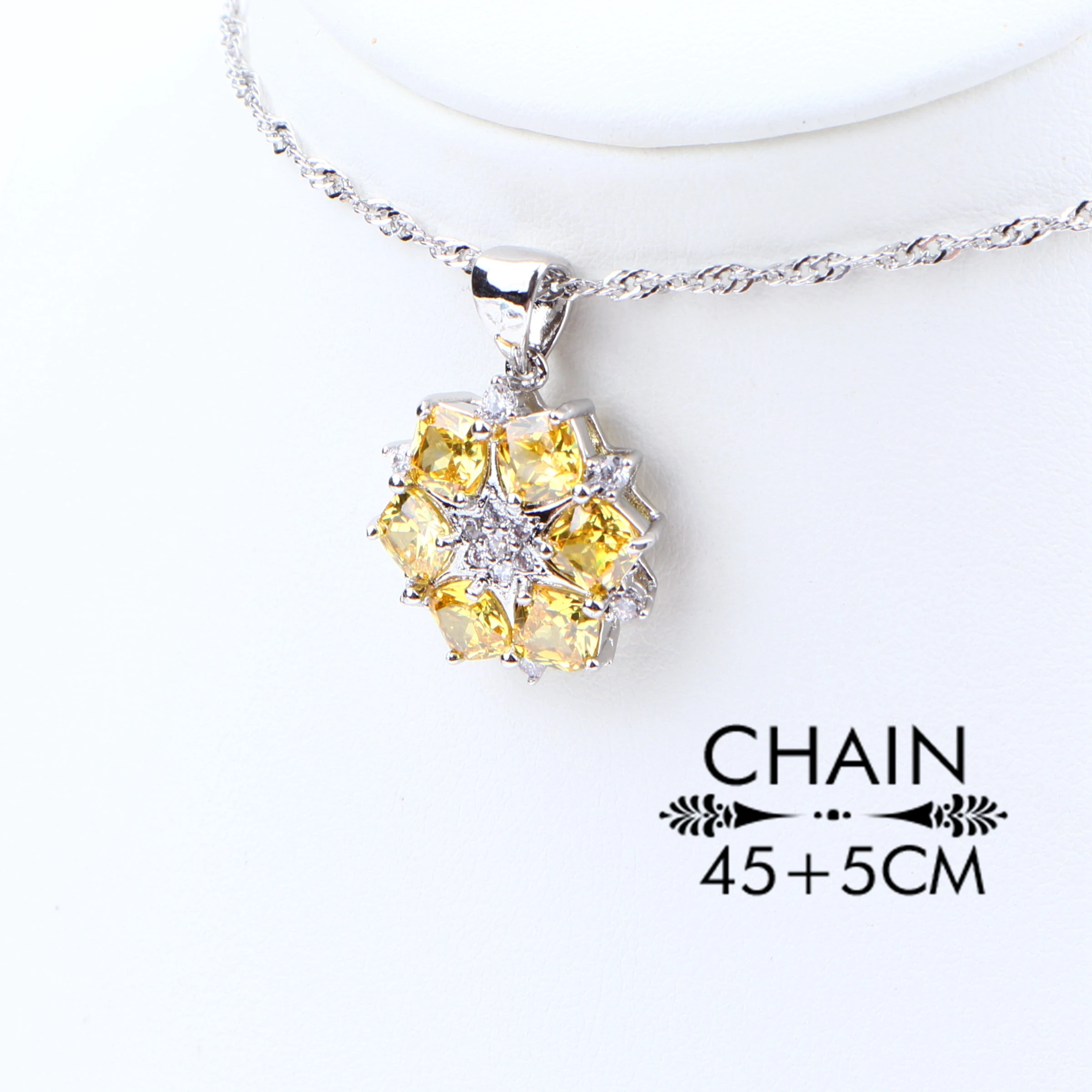 Набор свадебных украшений из серебра 925 пробы с желтым цирконием серьги камнями