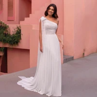 uzn a line one shoulder lace and chiffon beach wedding dress ivory sexy bridal gowns with bows customized