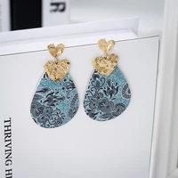 jaeeyin 2020 heart tear drop leather blue vintage jewelry gift lady women fashion generous earring