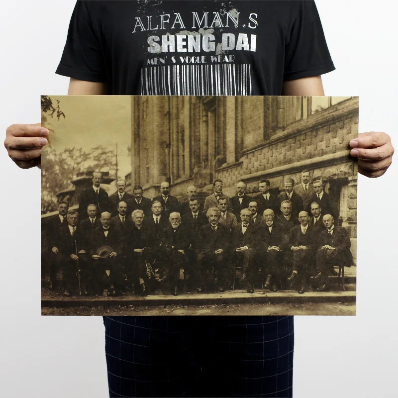 

Conseils Solvay Kraft Paper Poster of Famous Conference of Physics Photo Wall Sticker for Bar Wall Personalized Decor 51x35.5cm
