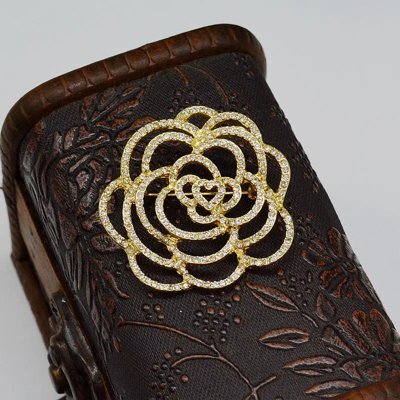 Роскошный бренд Камелия цветы отворот булавки стразы броши цветок брошь