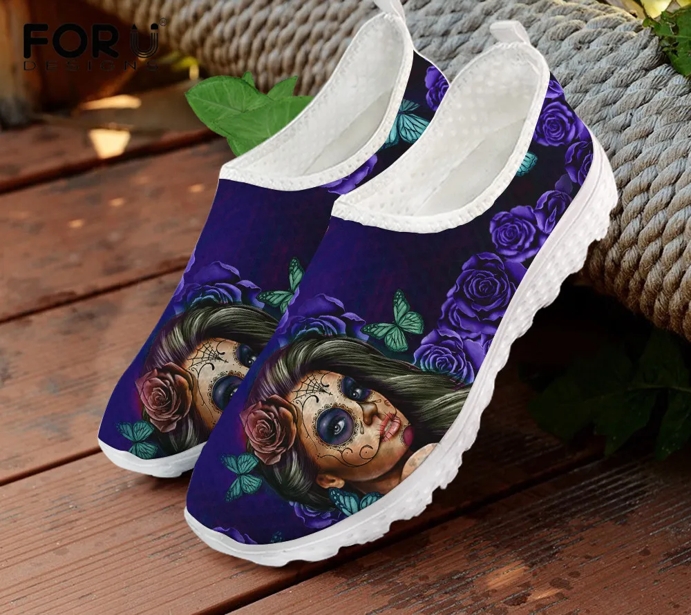 

Женские летние сетчатые Лоферы без шнуровки с принтом черепа и цветов