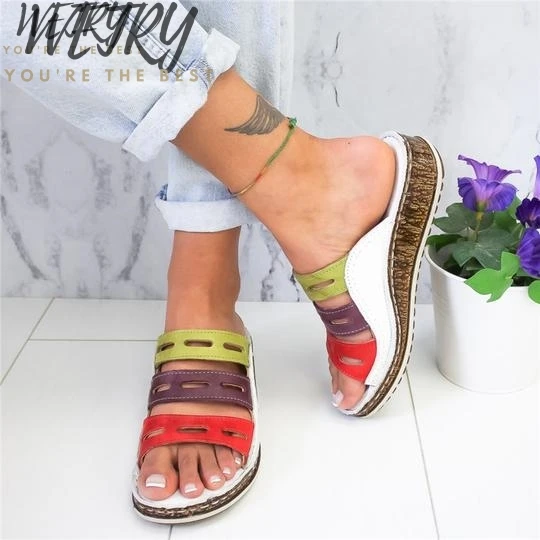 

IN 2020 Summer Women Slippers Rome Retro Casual Shoes Thick Bottom Wedge Open Toe Sandals Beach Slip On Slides Female