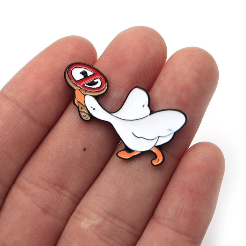 

30pcs/lot Be Goose Do Crime Backpack Pins White Goose Enamel Pins Animal Lapel Pin Bag Brooches Hat Badge Ins Style Brooch A254