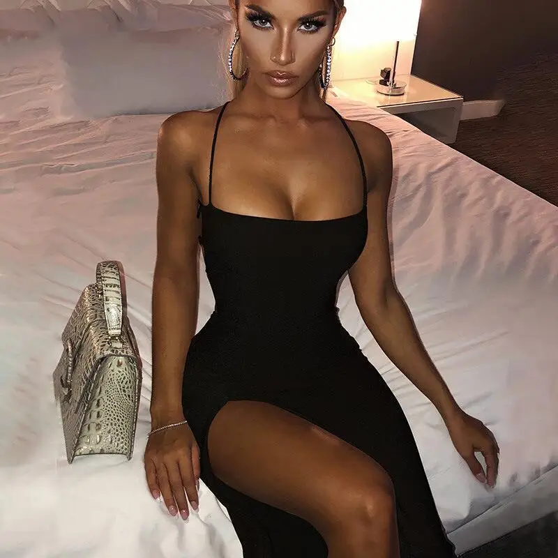 

Sexy Sequins Dress For Women Side Split Backless Bodycon Dresses 2020 Summer Sexy Bandage Evening Party clubwear Dress