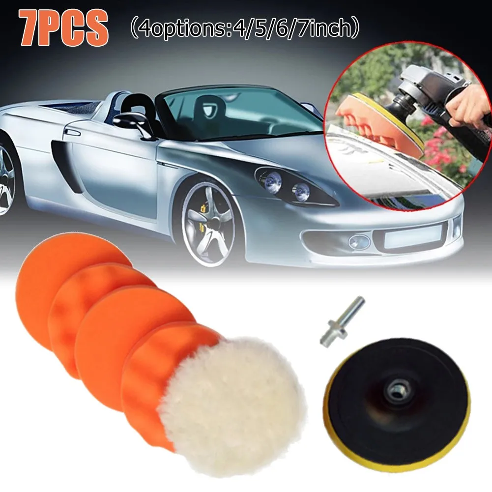 

7Pcs/set 4/5/6/7inch Buffing Waxing Pad Auto Car Polishing Wheel Kit Buffer + Drill Adapter For Car Paint Furniture Polished