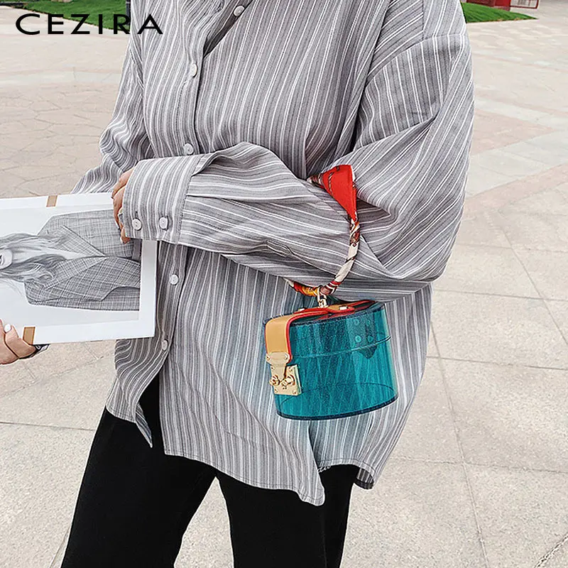 CEZIRA модный дизайн прозрачные акриловые сумки для женщин шарф круглая ручка ведро