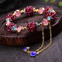 bohemia cute natural garnet stone ethnic bracelet multi circle pomegranate crystal charming bracelet fine jewelry for women new