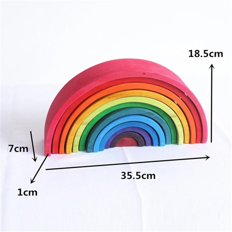 

12PCS Large Rainbow Stacker Wooden Toys For Kids Creative Rainbow Building Blocks Montessori Educational Toy Children