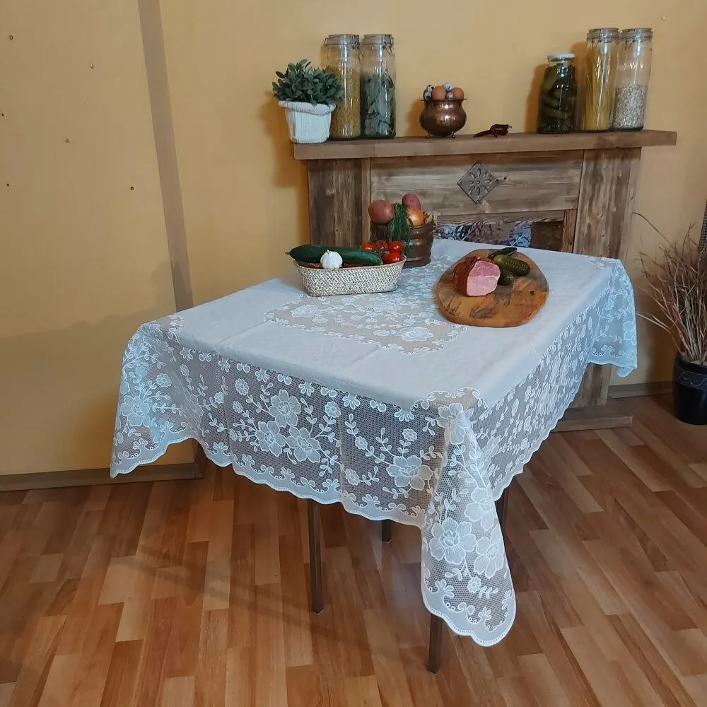 Скатерть виниловая прямоугольная Fine Lace JD938 для кухни с рисунком нарядная | Дом и