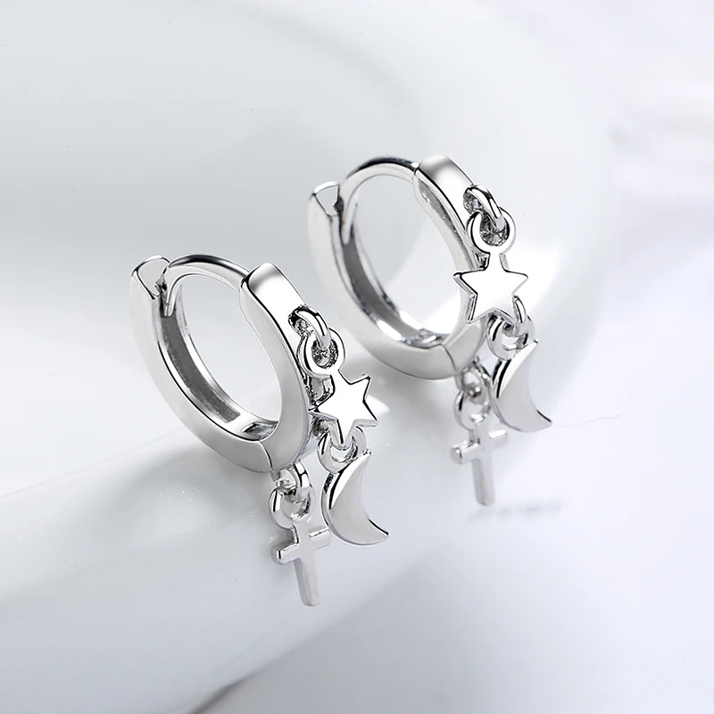 

Ethnic Girls' Meticulous Small Hoop Earrings Tiny Pentagram Moon Key Simple Huggies Bohemia Female Earring Piercing Jewelry Gift