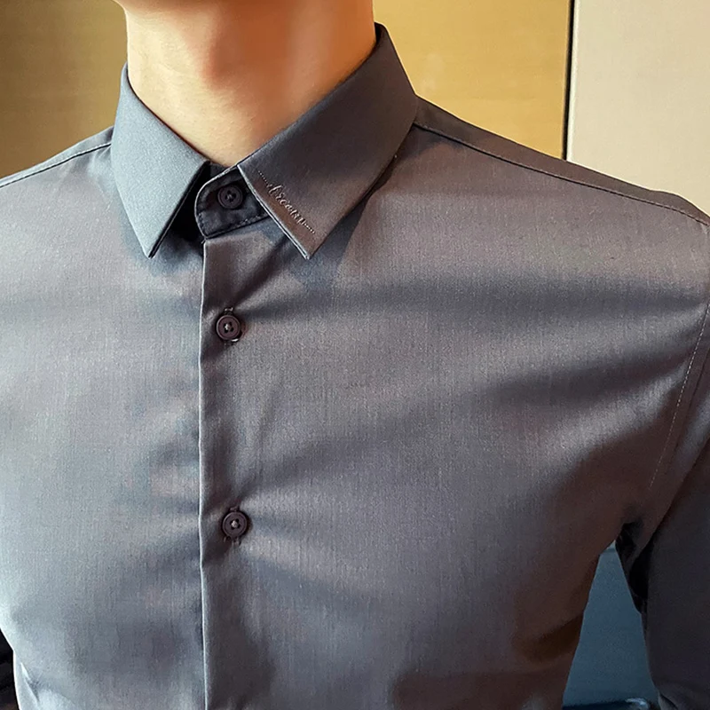 

2021 Spring Casual Shirt Men Long Sleeve Slim Fit Business Formal Formal Shirts Black White Office Social Clothes Chemise Homme