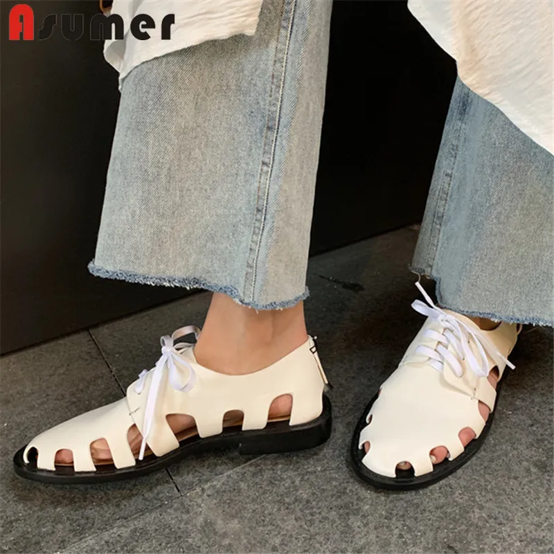 ASUMER/Новое поступление Обувь из натуральной кожи Женская летняя обувь с
