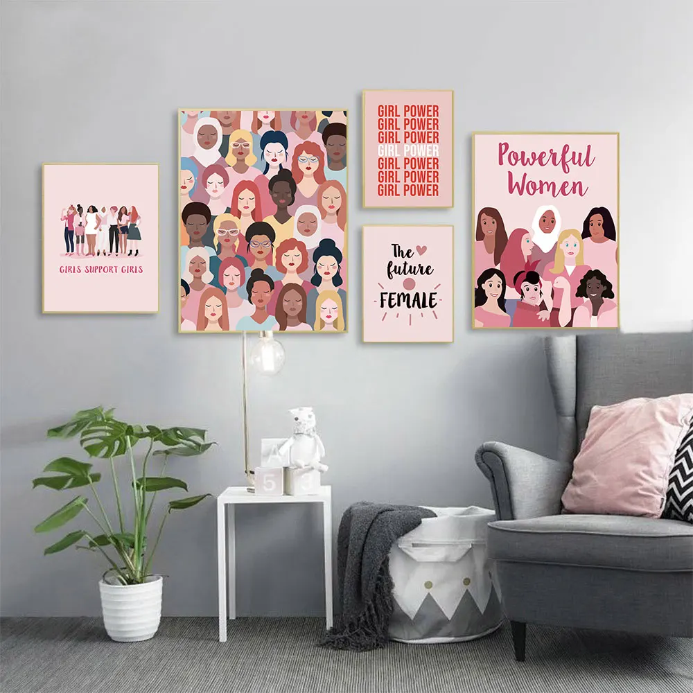 Женского плакат для детской арт Для женщин Мощность ручной Wall Art Холст Живописи