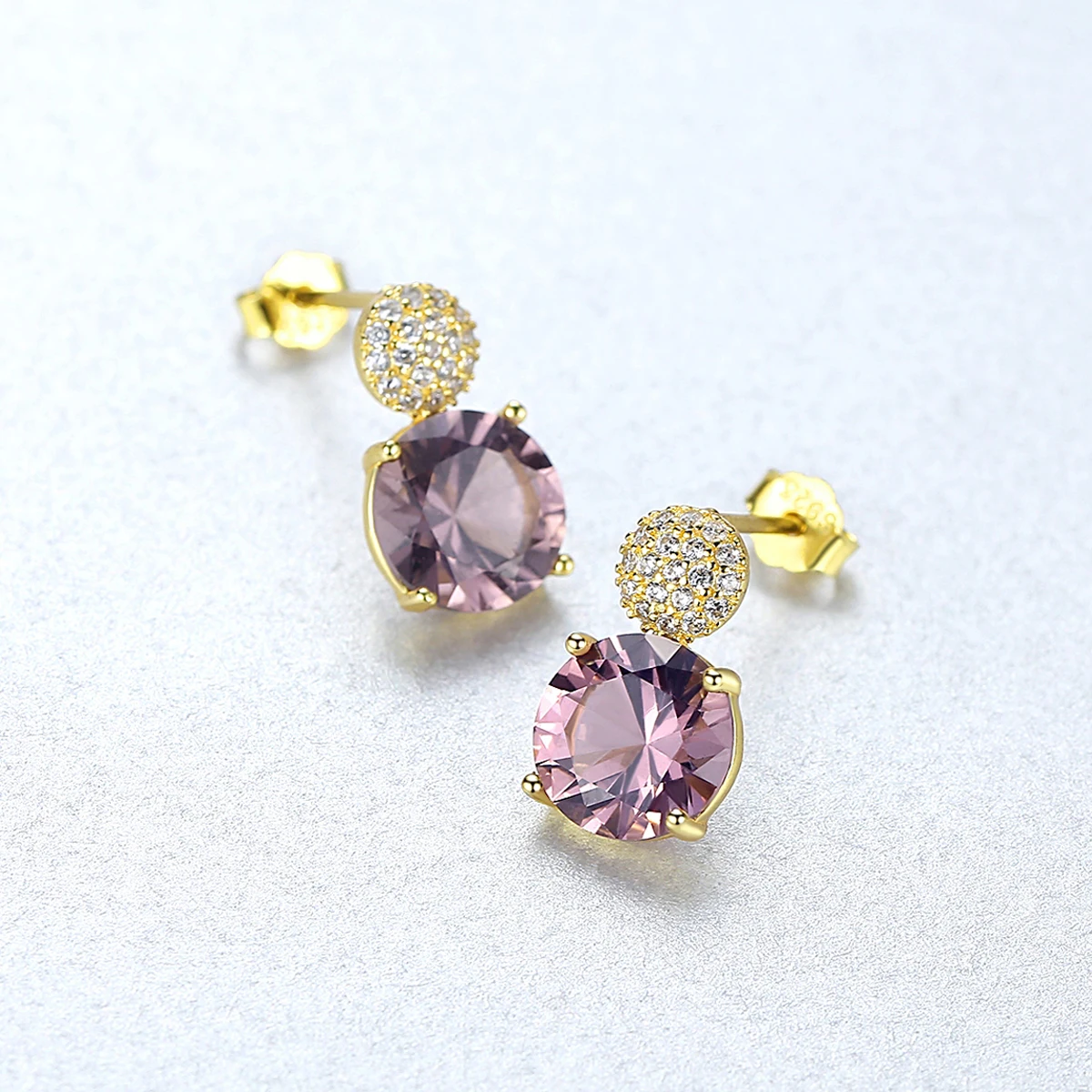 

SANYU Korean Style 925 Sterling Silver Round Purple Topaz Stud Earrings for Women Double Color Fine Jewelry Femme Gift SE0417-1