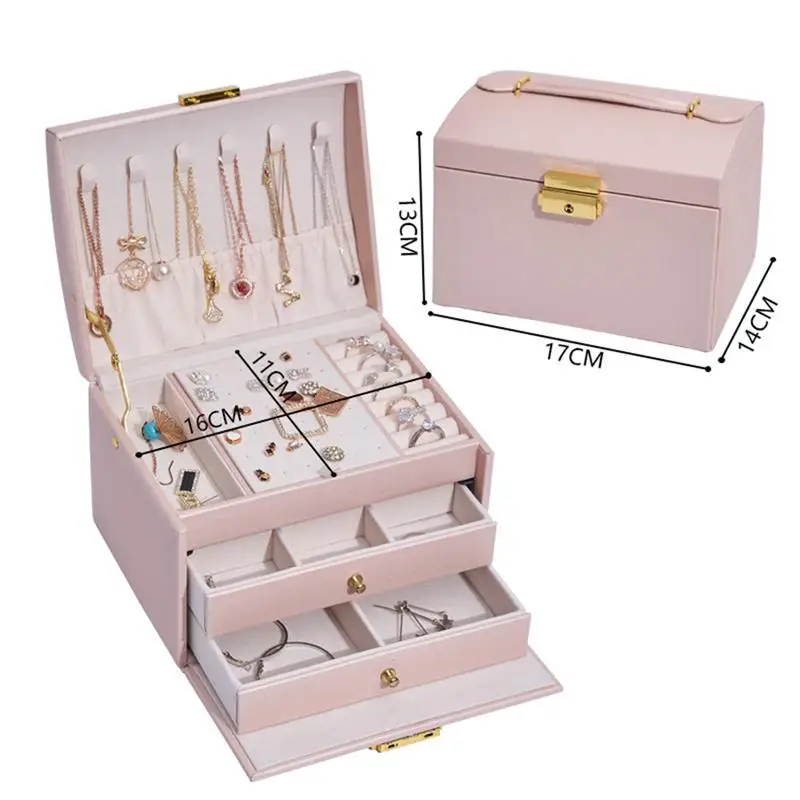 

3 Layer Jewelry Organizer Portable Ear Ring Braclet Necklance Storage Organizer PU Leather Jewelry Box for Travel Business Trip